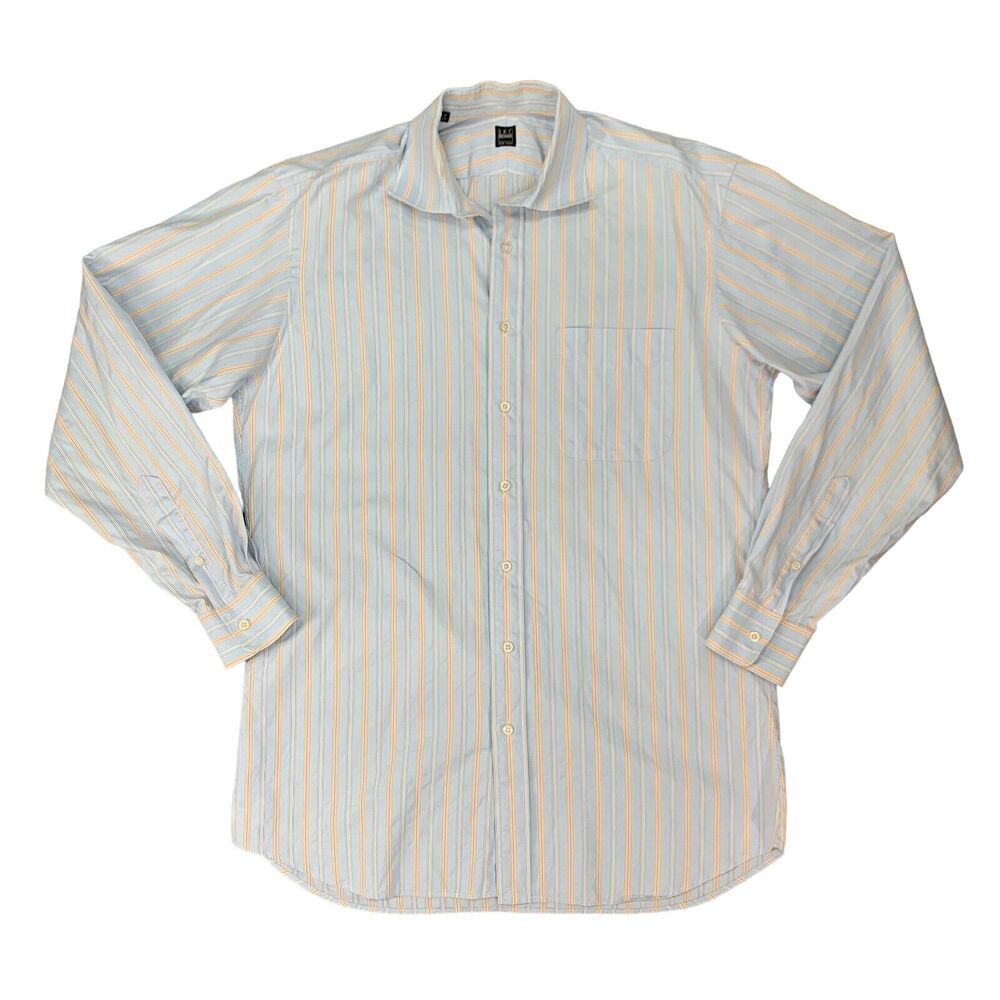 IKE Behar Dress Shirt Mens 16 Breeze Multi Textured Stripe Long Sleeve Button Up